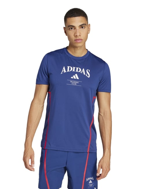 Adidas Blue Slim Fit Logo Printed Sports T-Shirt-picture-42