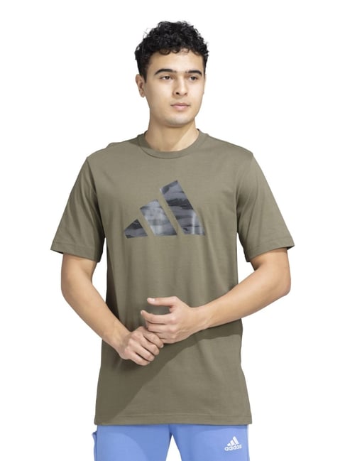 Adidas Green Cotton Regular Fit Logo Printed Sports T-Shirt