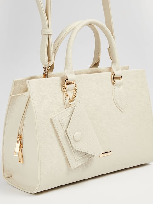 Ginger by Lifestyle Off White Textured Handbag with Pouch