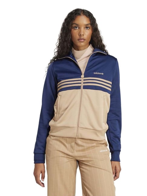 Adidas Originals Blue & Beige Regular Fit Color-Block Sports Jacket-image-42