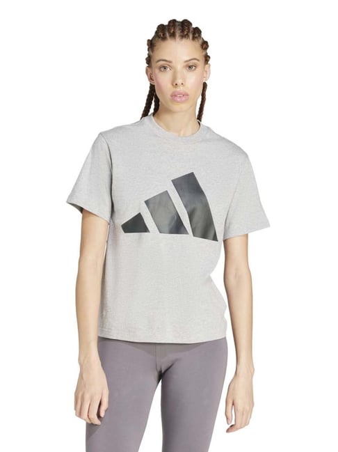 Adidas Grey Cotton Regular Fit Logo Printed Sports T-Shirt-image-37