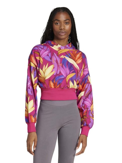 Adidas Pink Cotton Regular Fit Printed Hoodie