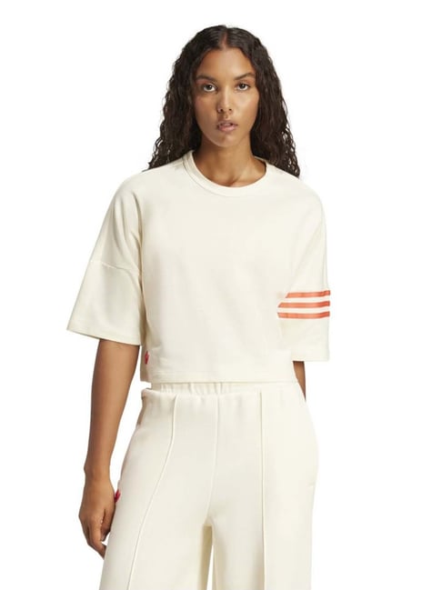 Adidas Originals White Cotton Loose Fit T-Shirt