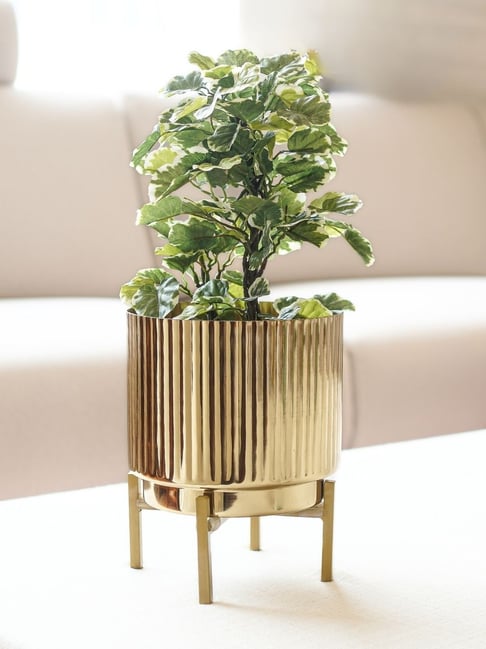 BEHOMA Gold Metal Fluted Planter (8 Inch)