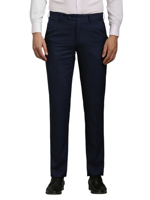 Louis Philippe Navy Regular Fit Checks Trousers-picture-15