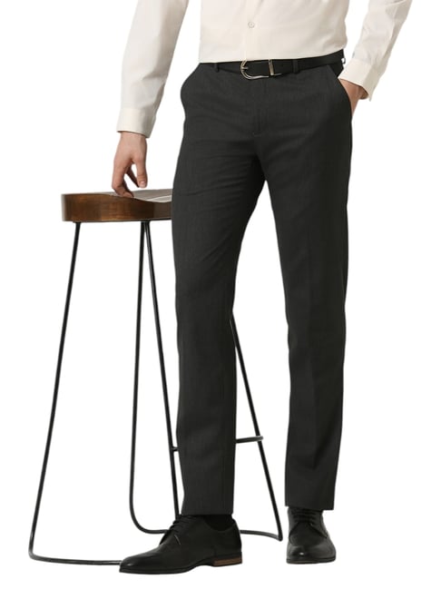 Peter England Grey Slim Fit Texture Trousers-picture-46