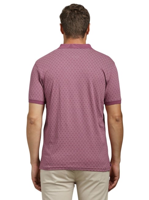 Louis Philippe Purple Cotton Regular Fit Printed Polo T-Shirt