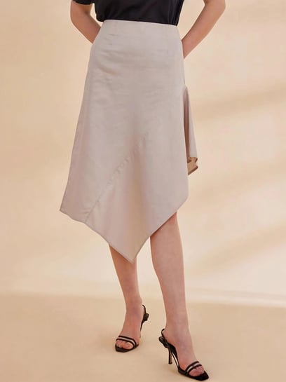 Buy Hiba - Organic Cotton Satin Asymmetrical Hemline Skirt for