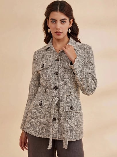 Buy B77 Denize Tweed Jacket With Collar Online @ Tata CLiQ Luxury