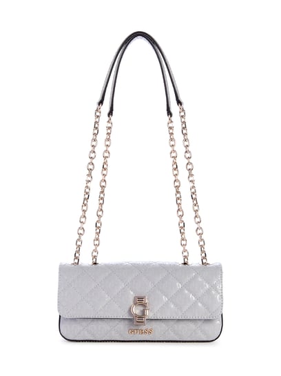 Guess Lavender Grey Quilted Bessey Convertible Crossbody Bag