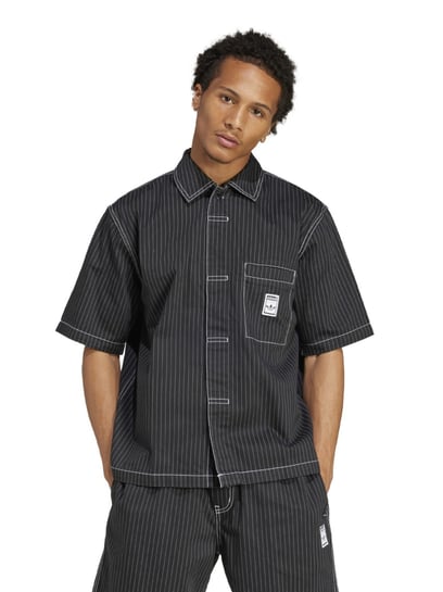 Adidas Originals Black Cotton Loose Fit Striped Shirt