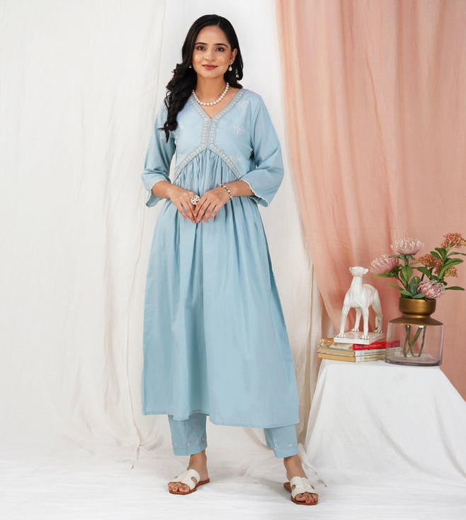 ワンピース Pakistani Cotton Blue embroidered kurta Pakistani Cotton Blue embroidered kurta - メルカリ