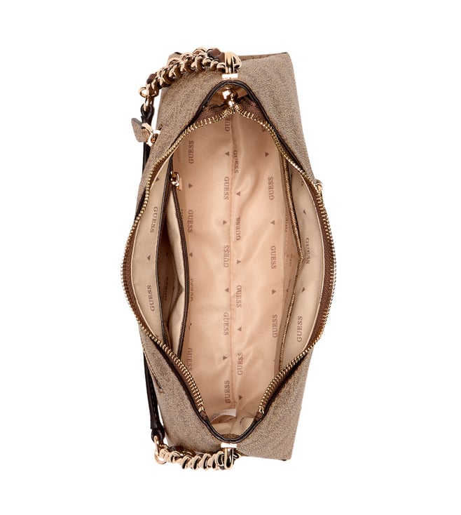 GUESS Izzy Camera Bag – Borsa A Tracolla Compatta – Latte Logo/Brown – 20x13x8 Cm – In Poliuretano – Con Sacchetto Polvere