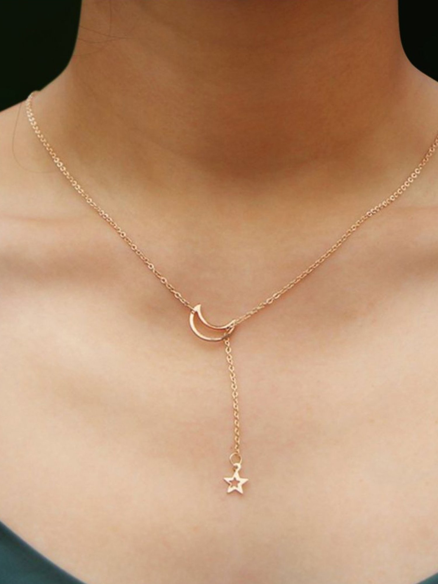 Buy Peora Gold-Plated Moon & Star Shape Pendant Chain Necklace