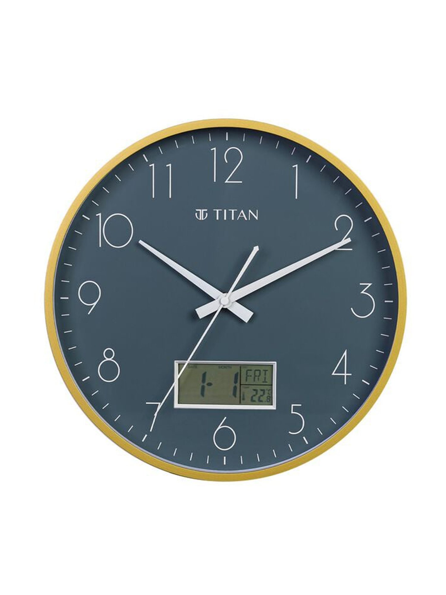 Titan Contemporary Blue Plastic Ana -Digi Wall Clock with Thermometer