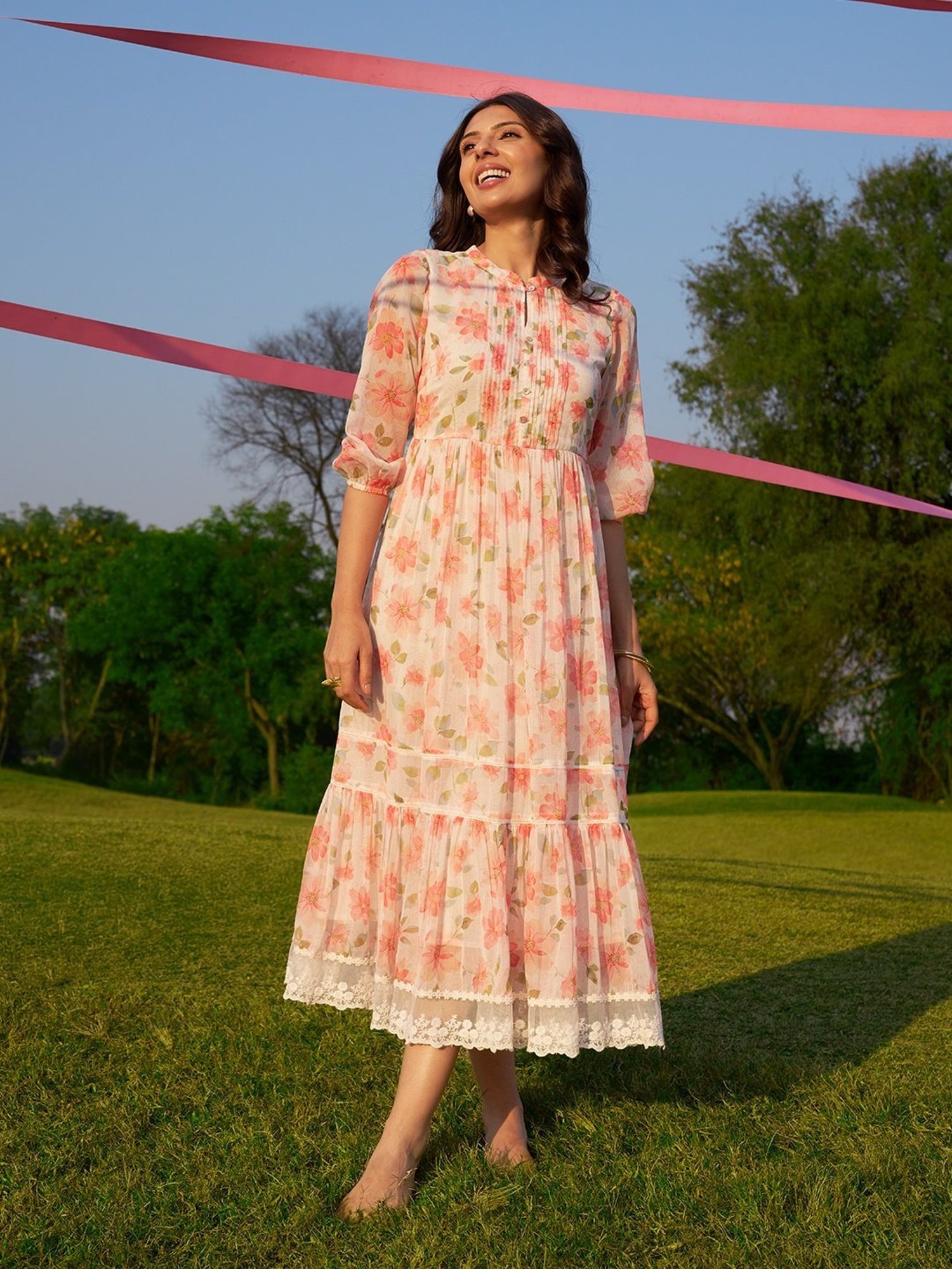 Buy Aurelia Orange Regular Fit Floral Print Dress for Women Online