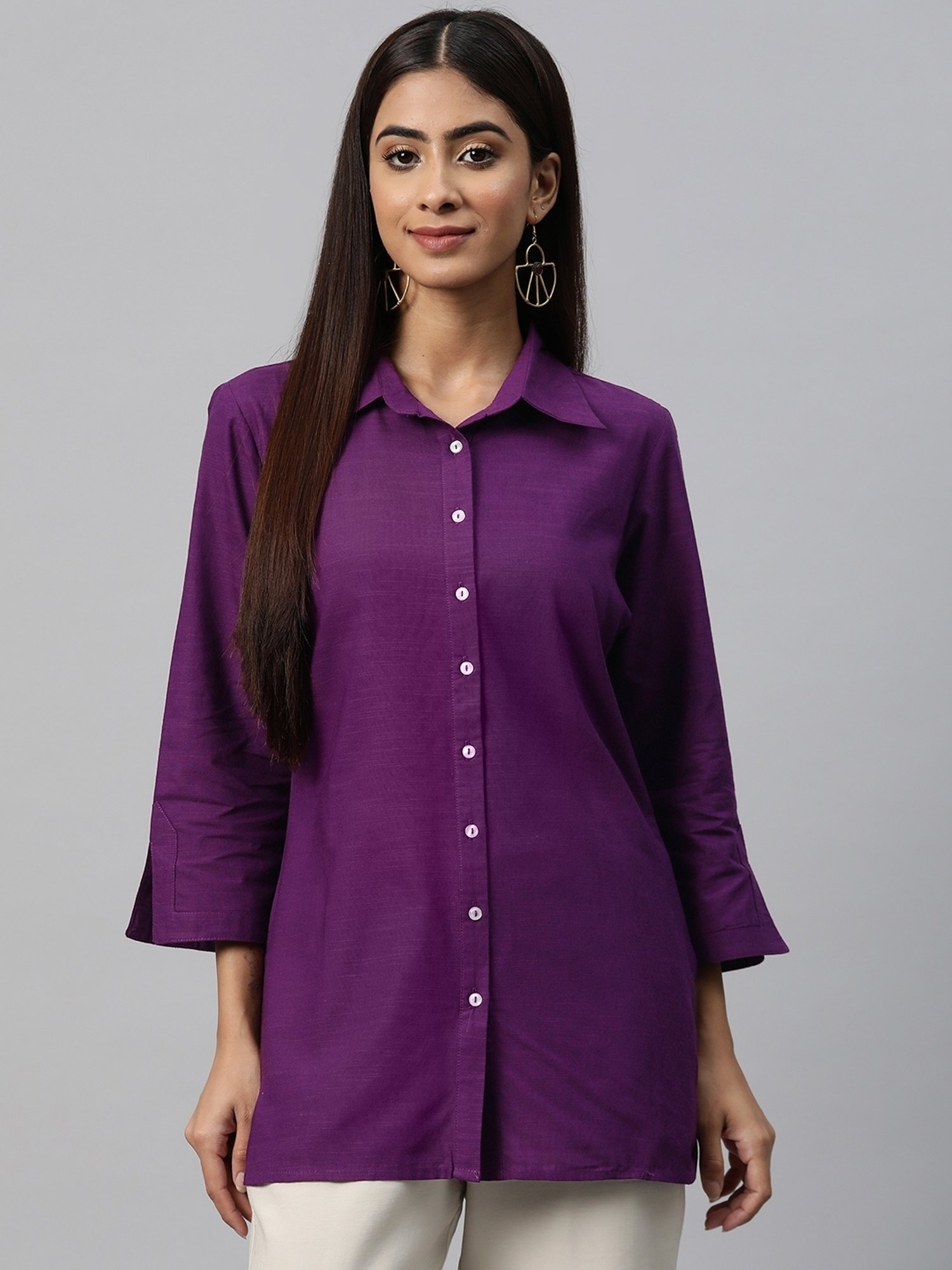 Nayam by Lakshita Purple Cotton Solid Shirt