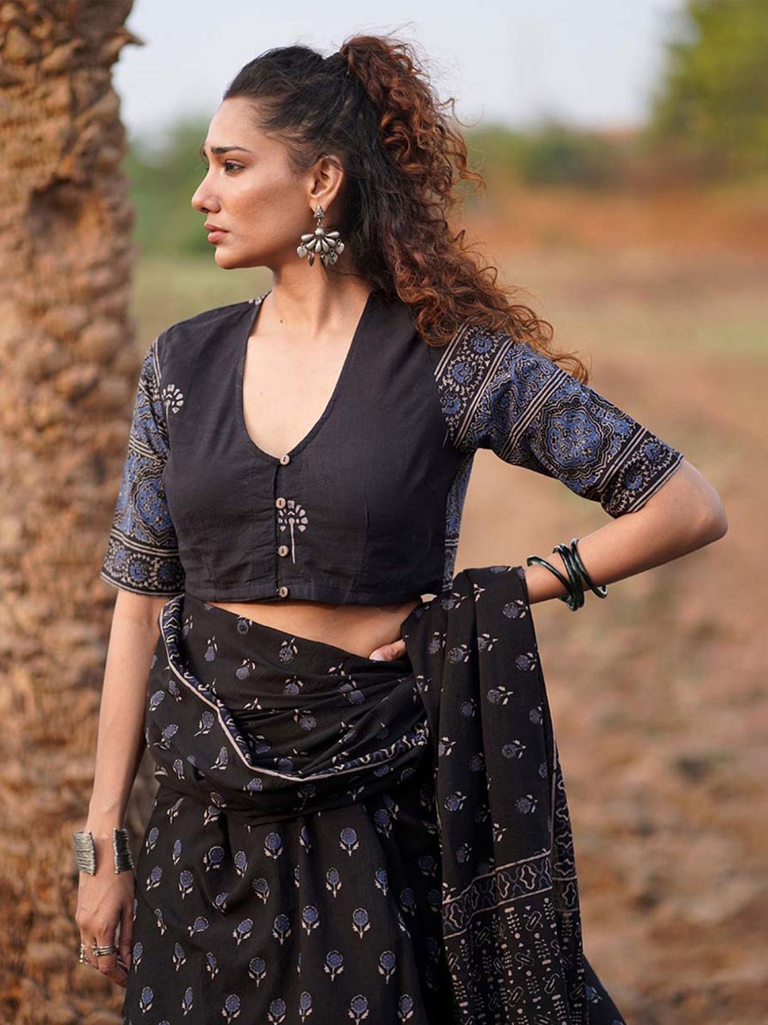 Chidiyaa Black WWB Quiet Eclipse Abstract Regular fit Blouse