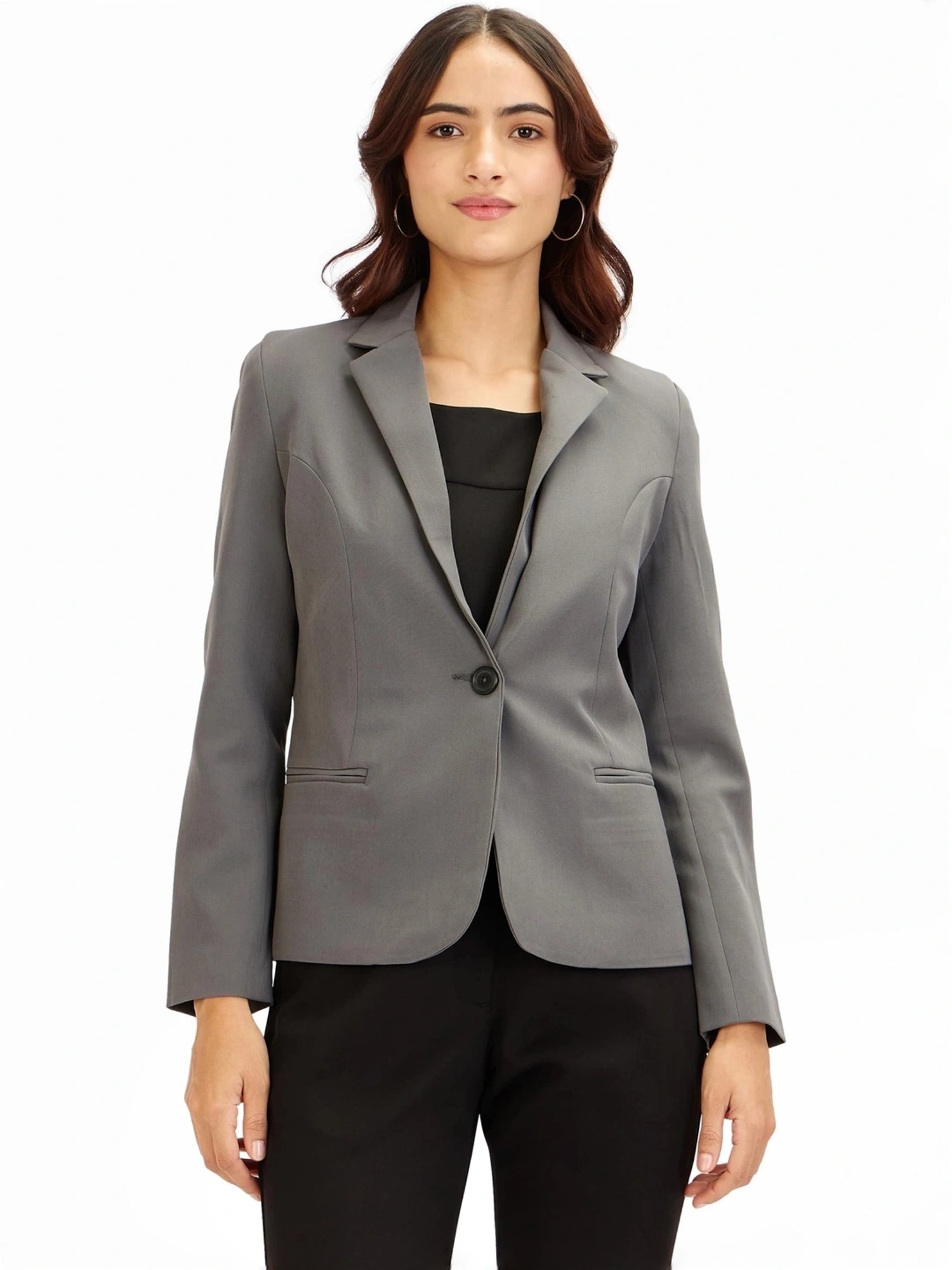 Buy Salt attire Gritty-Grey Single Breasted Blazer for Women