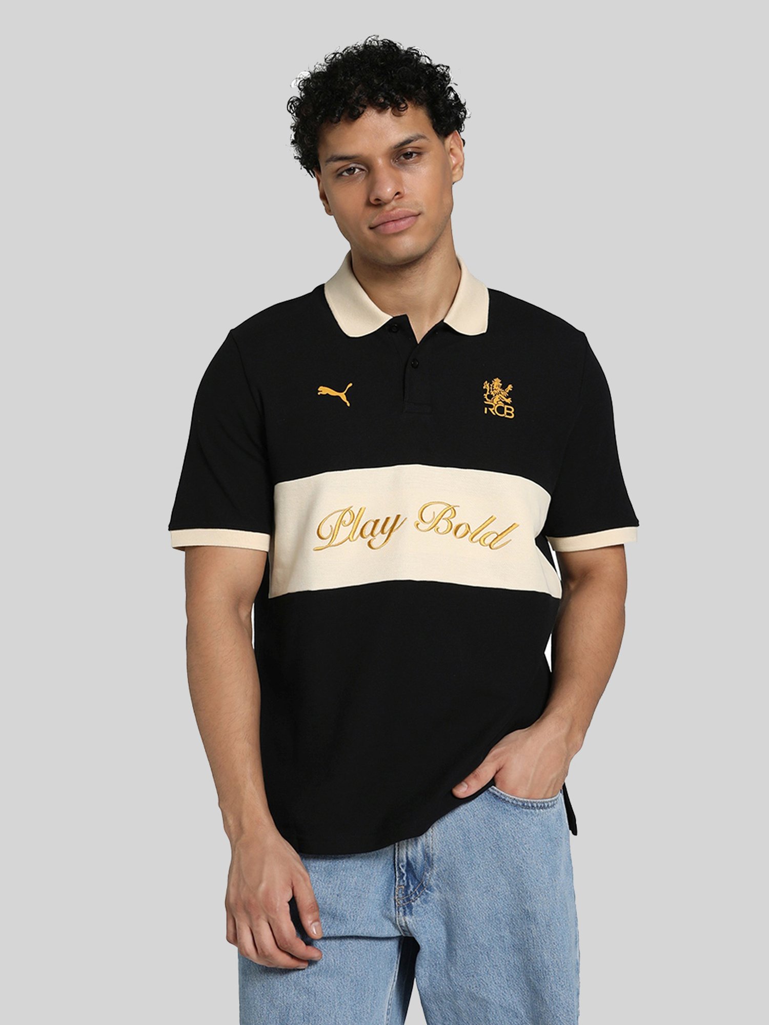 Puma Black Cotton Regular Fit Colour Block Polo T-Shirt