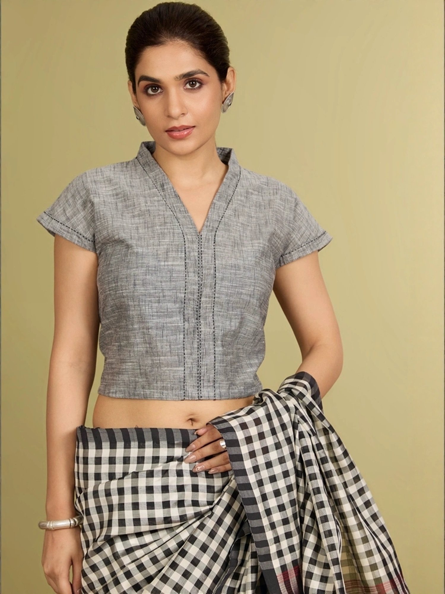 Buy Taneira Grey Cotton Regular Fit Blouse for Women Online @ Tata