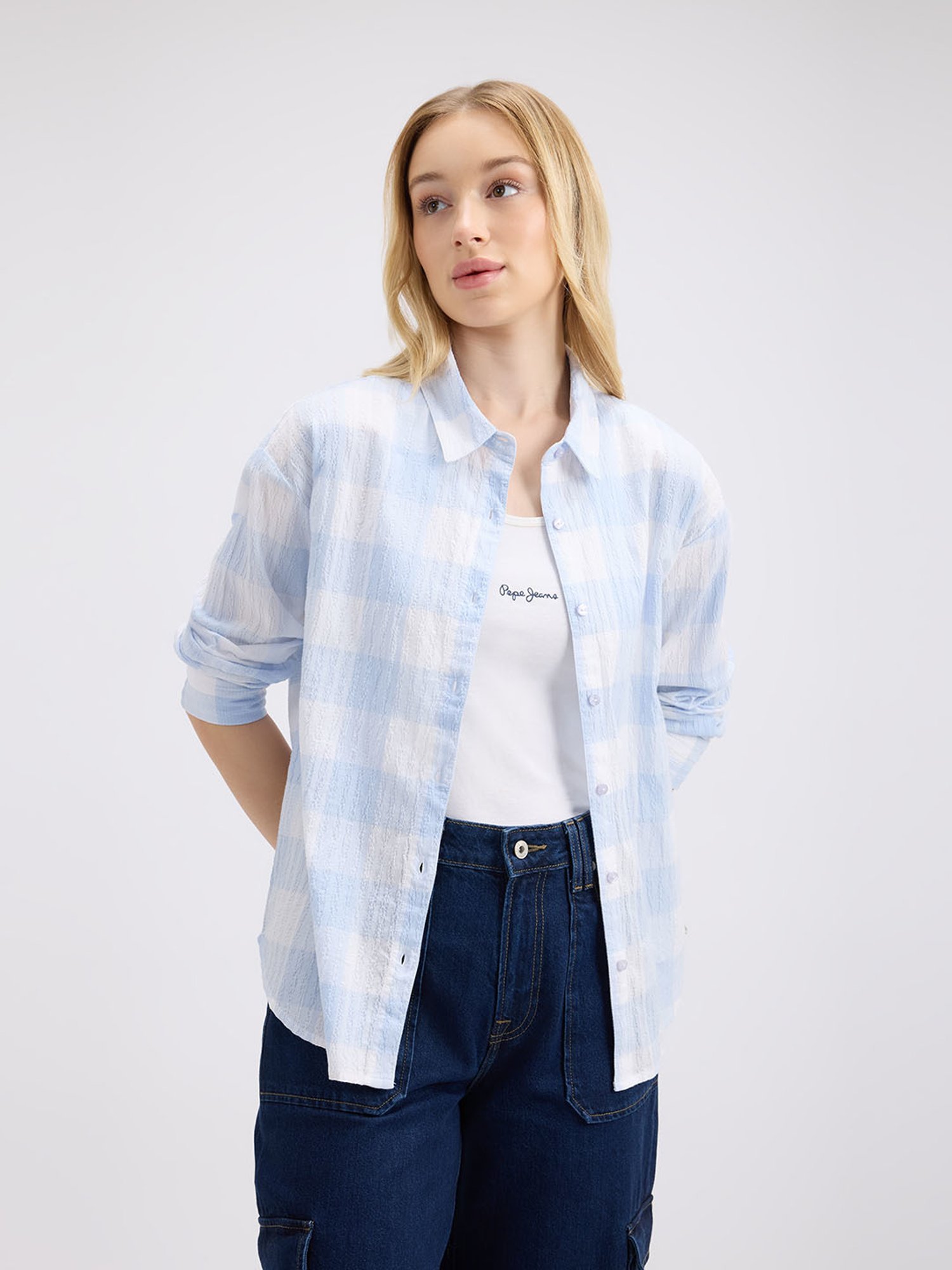 Buy Pepe Jeans Bay Check Full Sleeve Oversized Shirt at Best Price