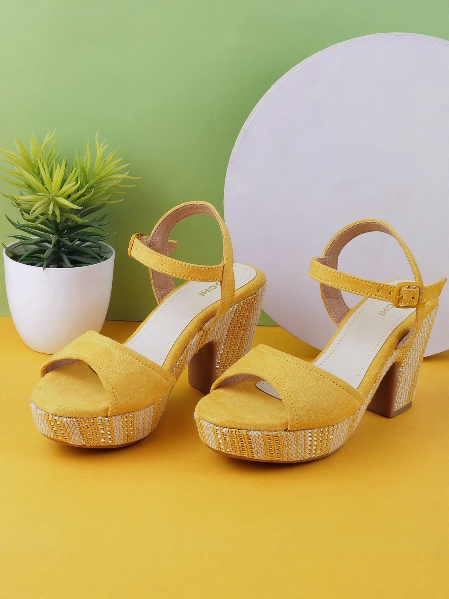 Buy Mochi Women Yellow Ankle Strap Sandals for Women at Best Price