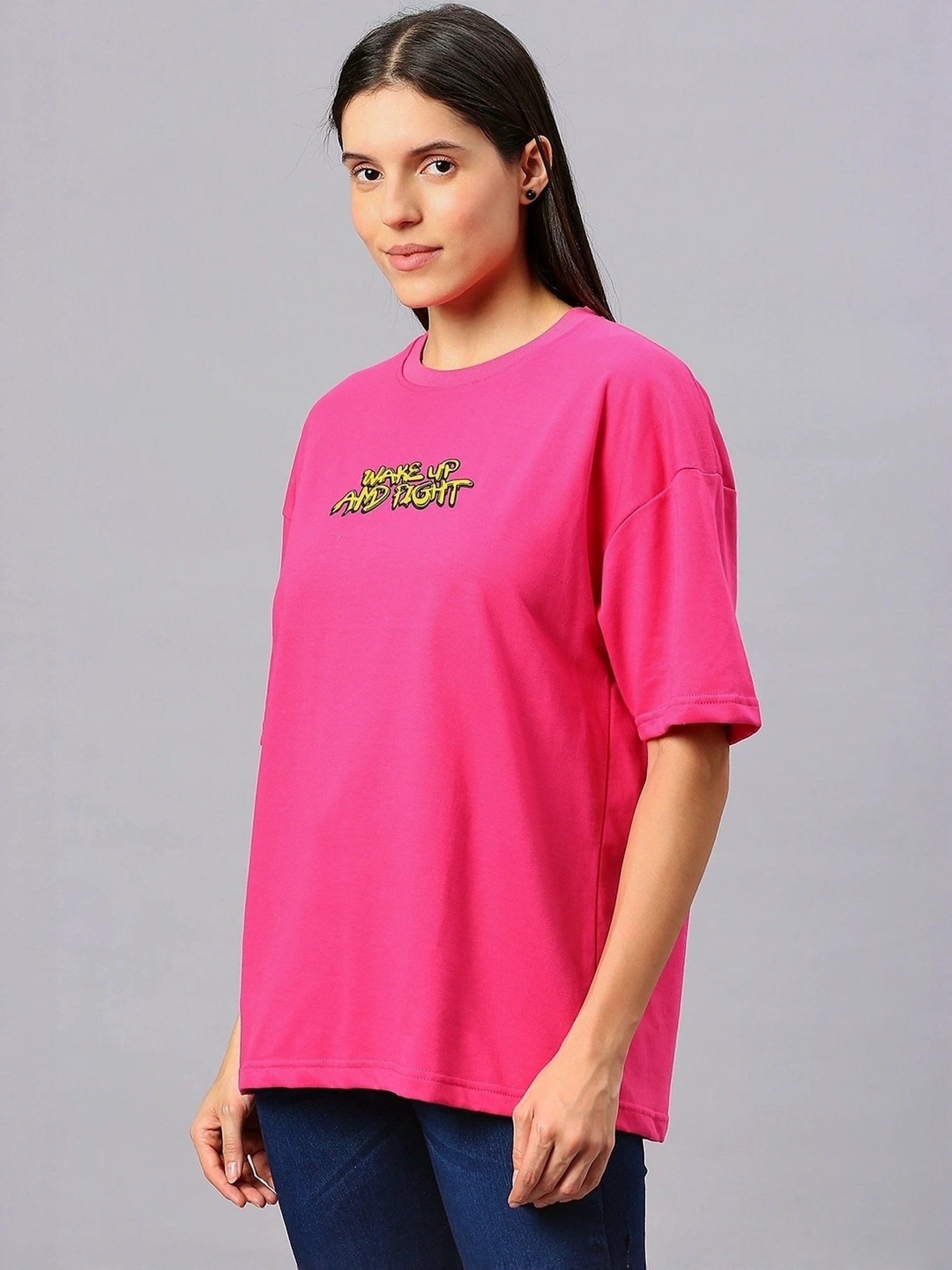 House Of RS Hot Pink Printed Oversized T-Shirt