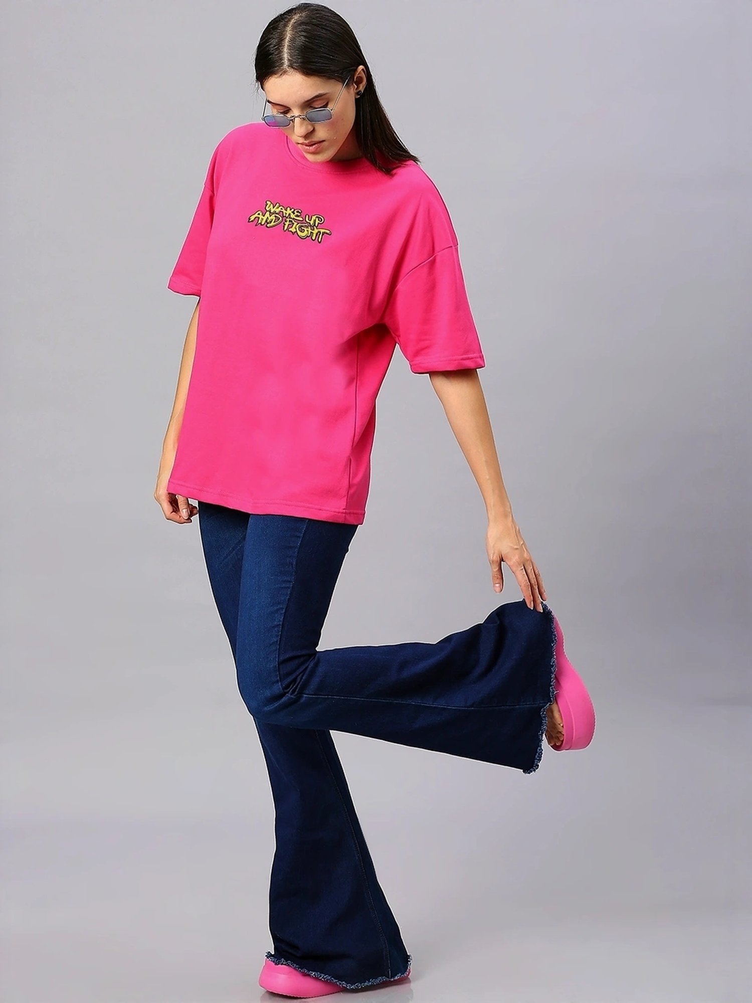 トップス house on the hill S/S Tee (Pink) 80 House Of RS Hot Pink Printed Oversized T-Shirt