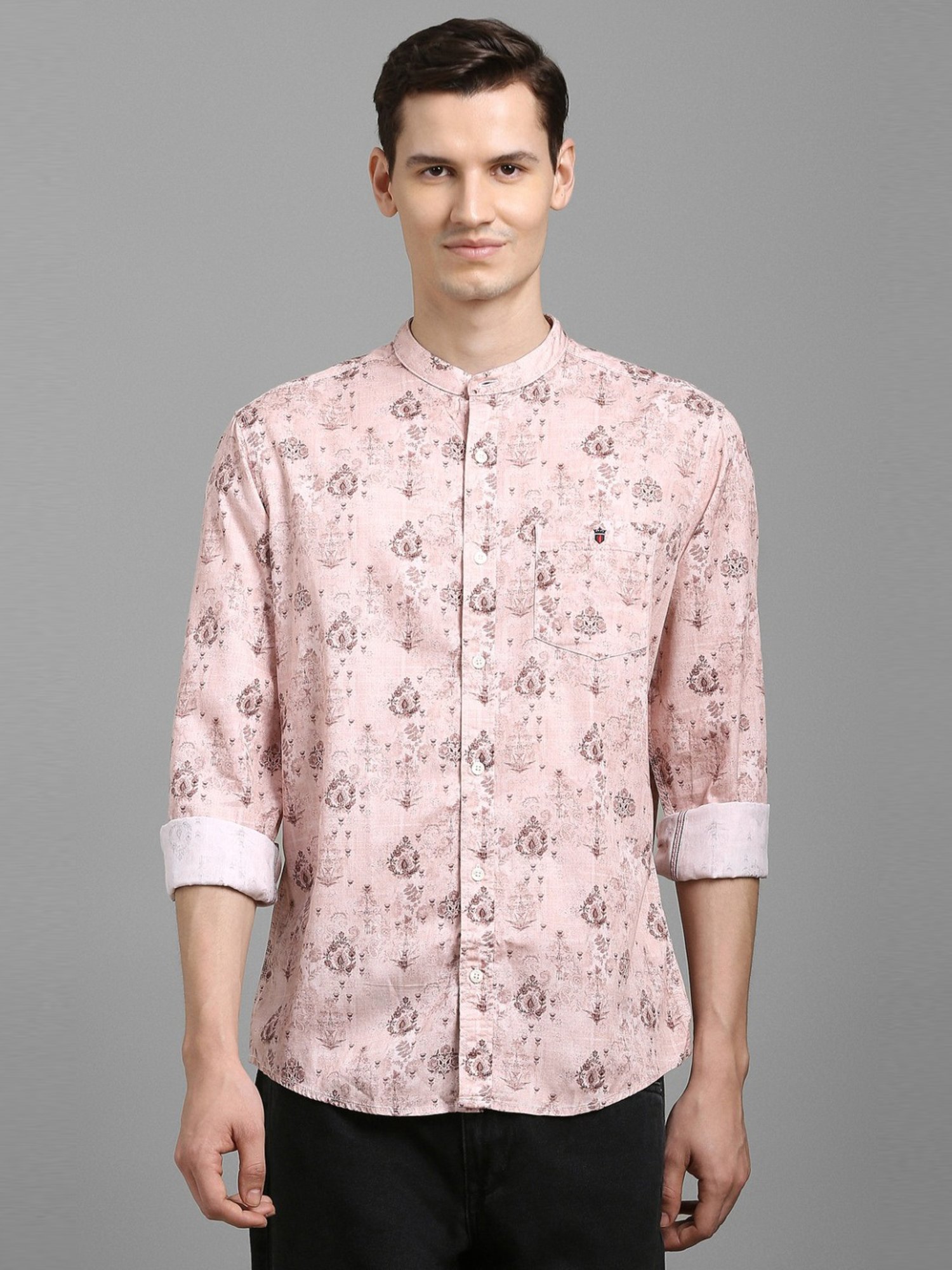 Buy Louis Philippe Peach Cotton Slim Fit Printed Shirt for Mens