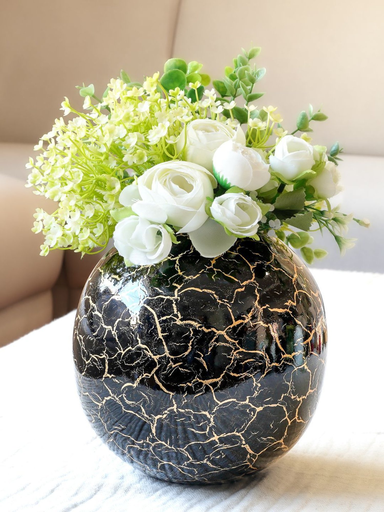 Buy BEHOMA Home Collection Black Metal Textured Flower Vase at