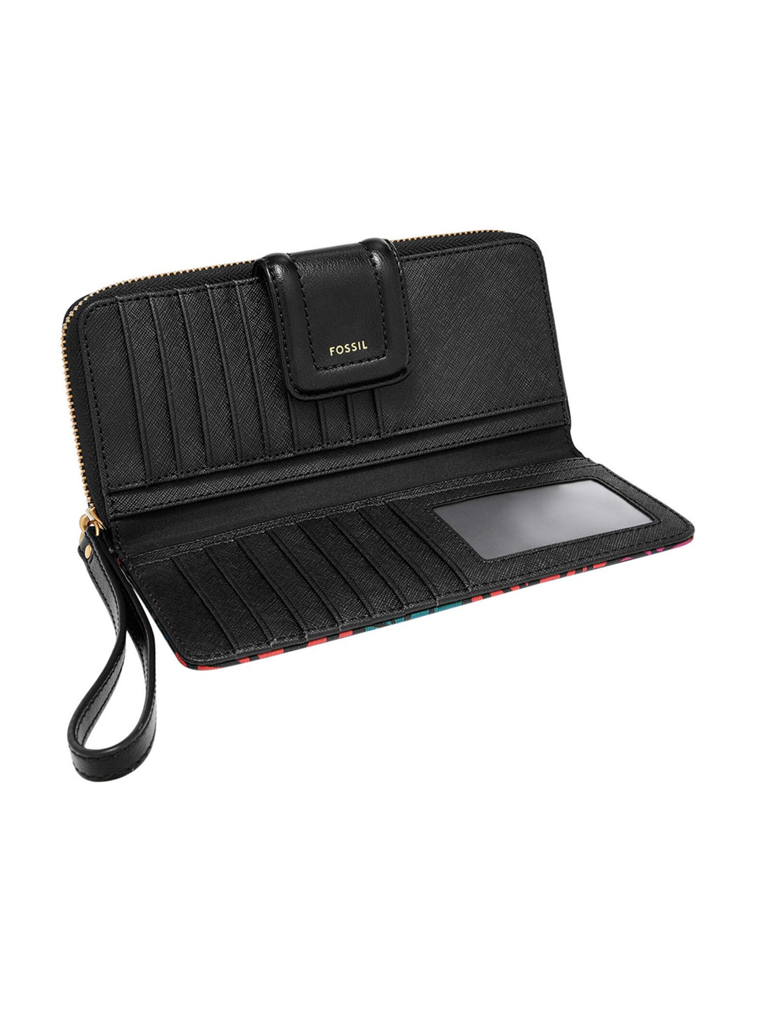 【Fossil】Madison Zip Clutch Wallet レザー長財布 Fossil Madison Black Printed Small Zip Around Wallet