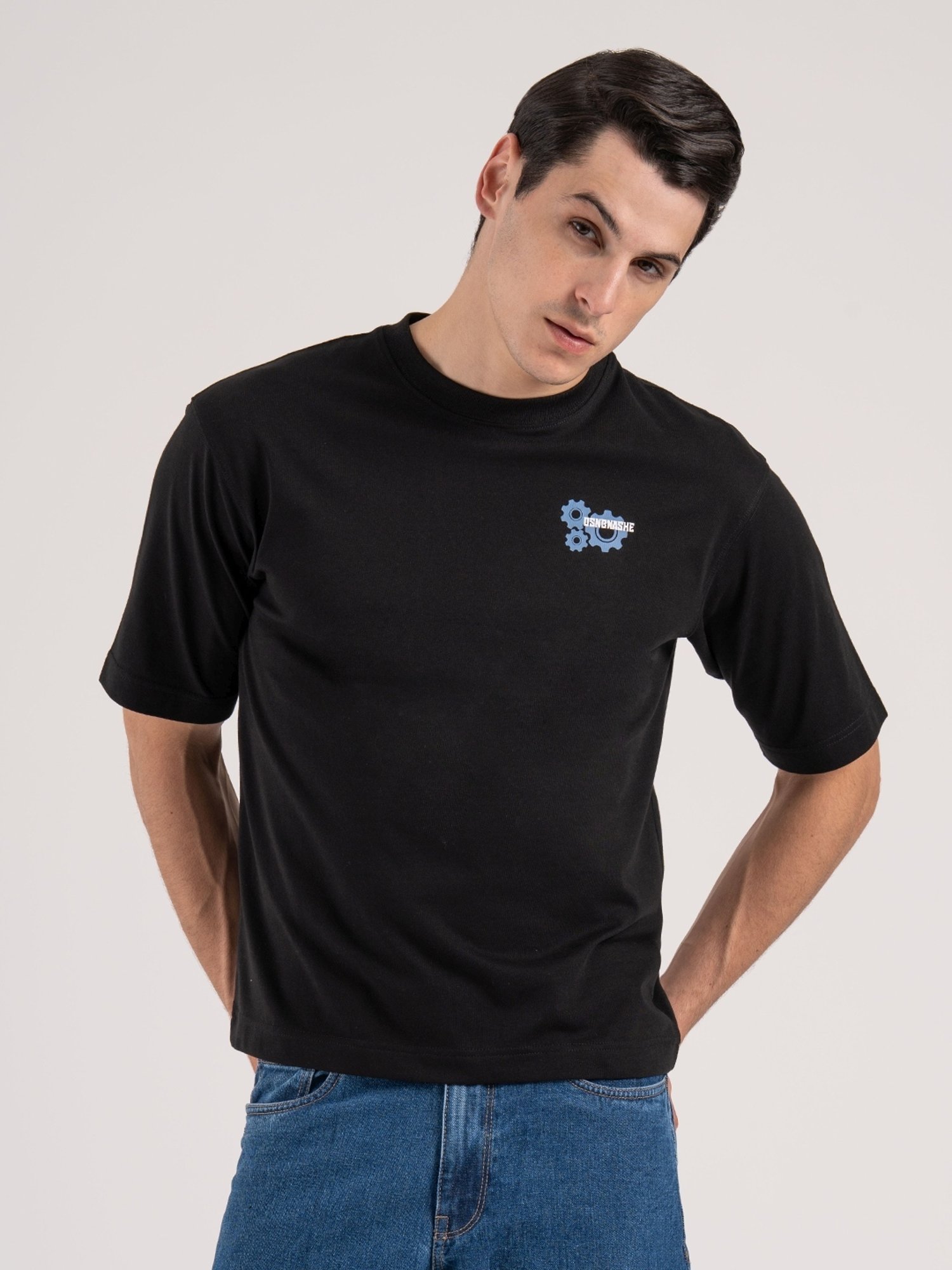 Red Tape Black Loose Fit Printed T-Shirt