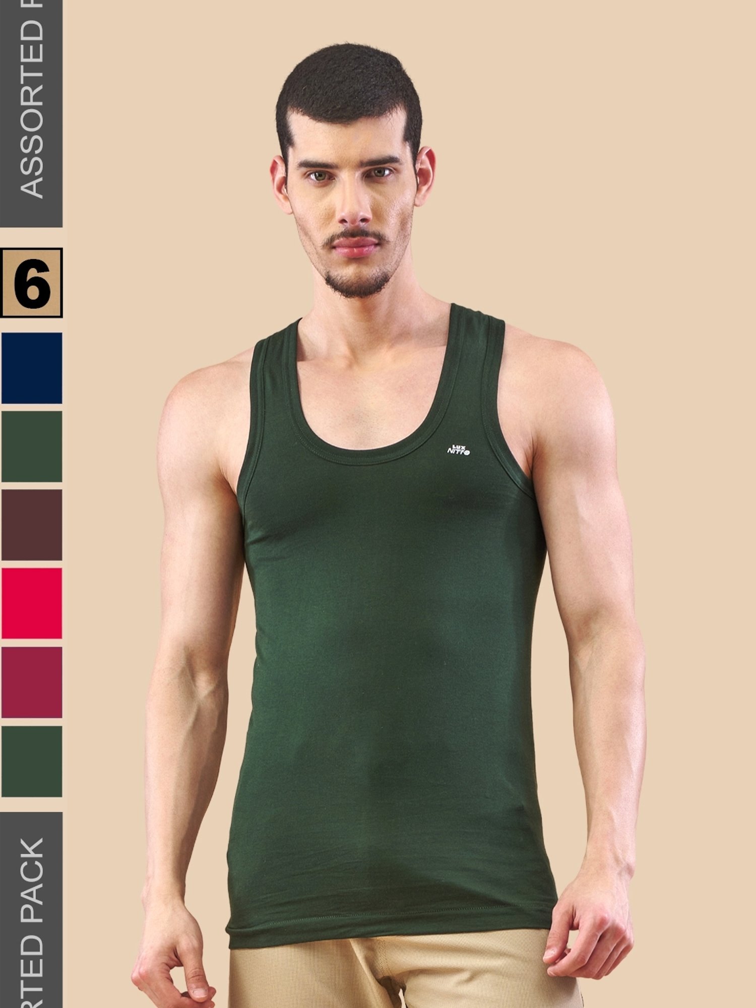 Lux Nitro Cotton Regular Fit Solid Vest (Pack of 6)