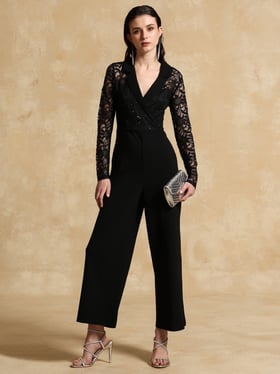 Buy KAZO Black Lace Pattern Jumpsuit for Women Online @ Tata CLiQ