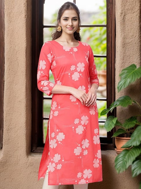 Vaamsi Pink Cotton Printed Straight Kurta-picture-47