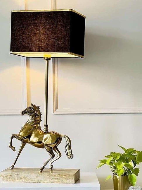 Casagold Gold Aluminum Horse Table Lamp With Wooden Base-picture-30