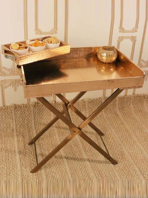 Casagold Rose Gold Pu Leather Foldable Tray Table With Metal Stand & Small Tray-picture-11