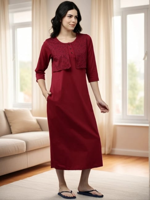 Nightdress Three Fourth Nighty Ladies Multi Color Printed Pattern