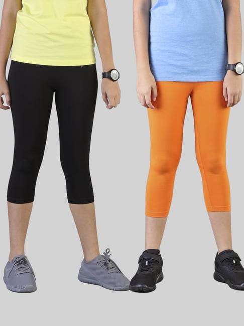 TWIN BIRDS Kids Black & Yellow Cotton Regular Fit Leggings (Pack of 2)-picture-35