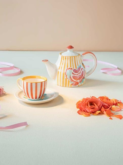 Gypsy Rose Hand Painted Ceramic Tea Cup And Saucer - Set Of 4-image-39