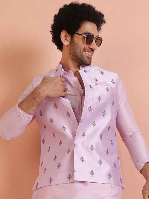 KISAH Lavender Regular Fit Embroidered Nehru Jacket