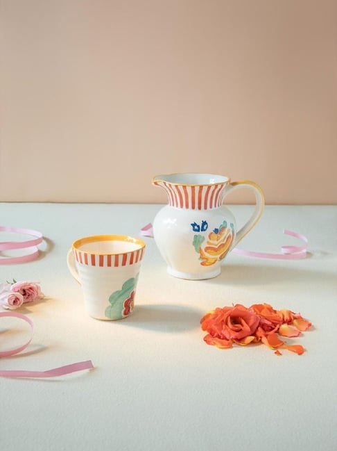 Gypsy Rose Hand Painted Ceramic Ribbed Coffee Mug - Set Of 2-image-40