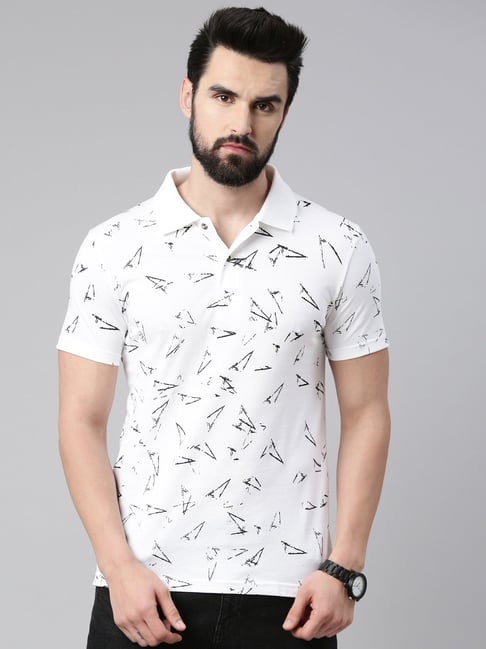 Kryptic White Regular Fit Printed Cotton Polo T-Shirt-picture-28