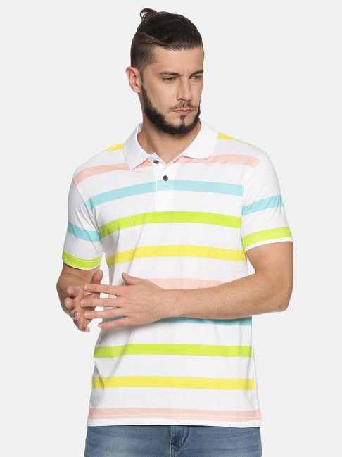 Kryptic White Regular Fit Striped Cotton Polo T-Shirt-picture-31