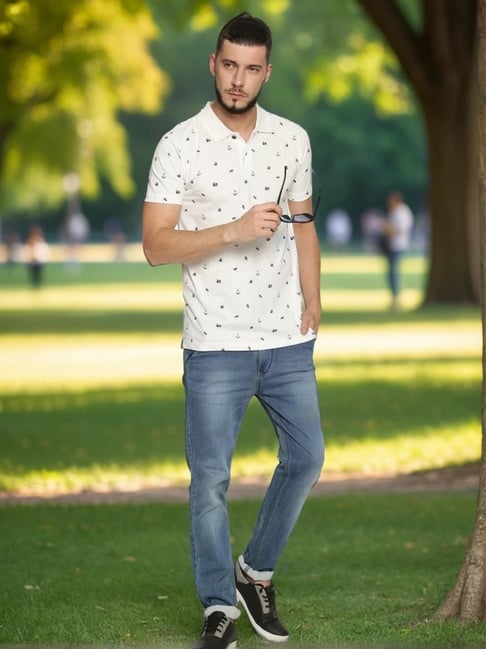 Kryptic Off White Regular Fit Printed Cotton Polo T-Shirt-picture-40