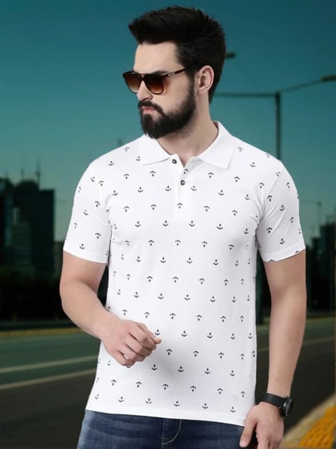 Kryptic White Regular Fit Printed Cotton Polo T-Shirt-picture-27