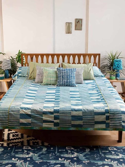 Ocean Blue Salaka Pure Cotton Queen Bedcover