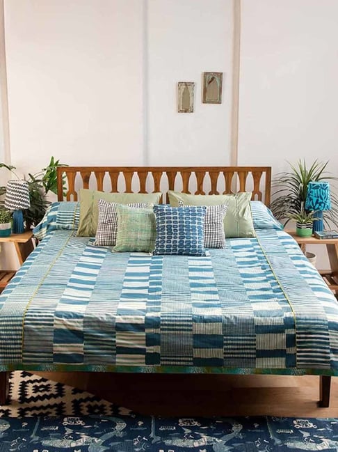 Ocean Blue Salaka Pure Cotton King Bedcover