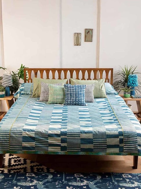 Ocean Blue Salaka Pure Cotton Double Bedcover